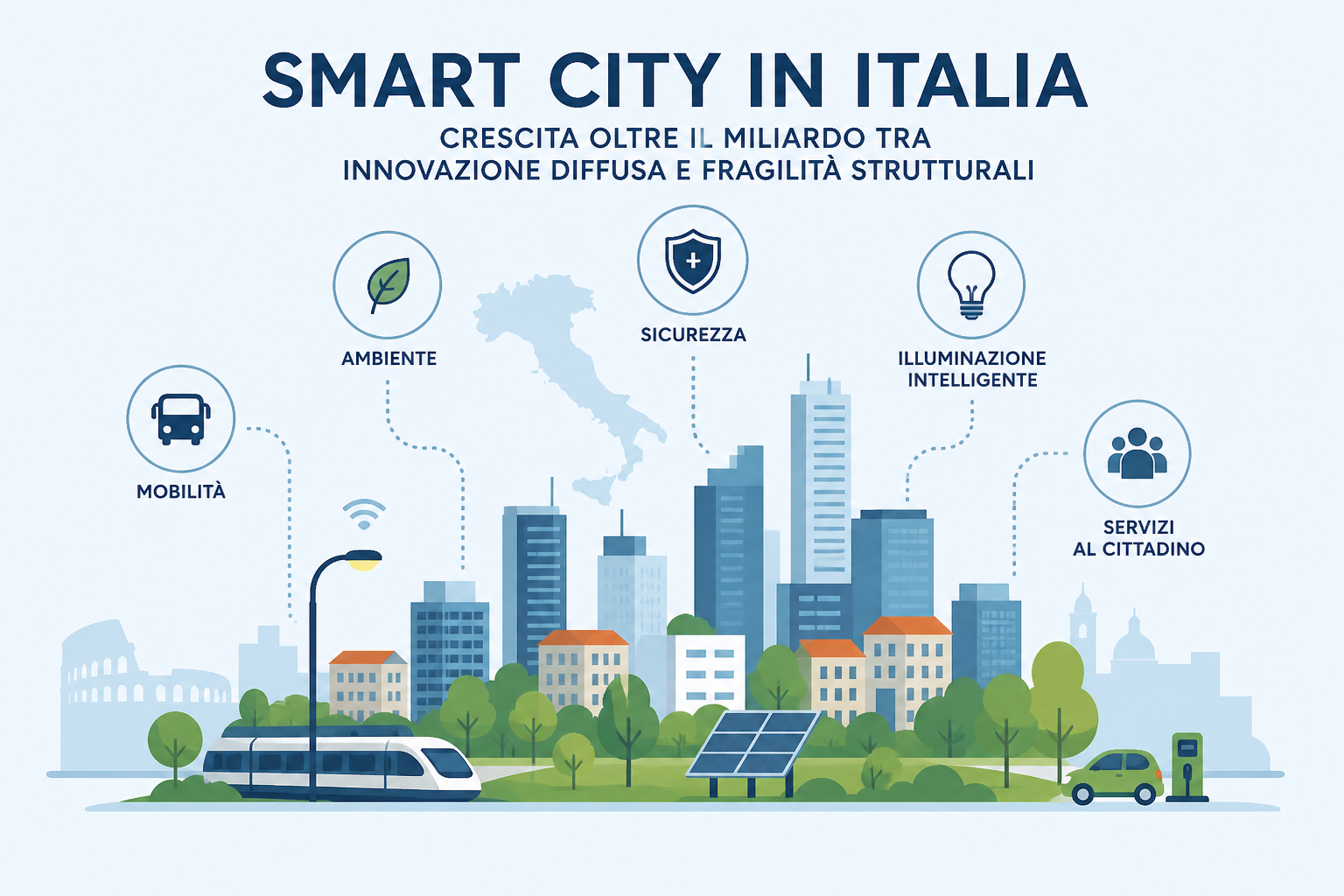 Smart City in Italia: crescita oltre il miliardo tra innovazione diffusa e fragilità strutturali